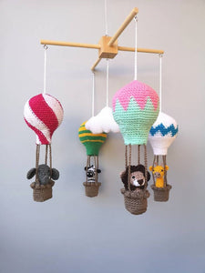Baby mobile, hot air balloon baby mobile, crochet mobile, animal mobile, nursery mobile, crib mobile, safari mobile