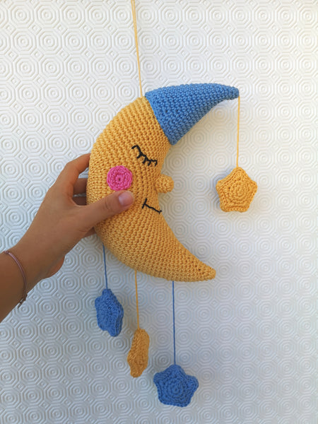Crochet Pattern Moon mobile, Crochet wall hanging Moon with stars