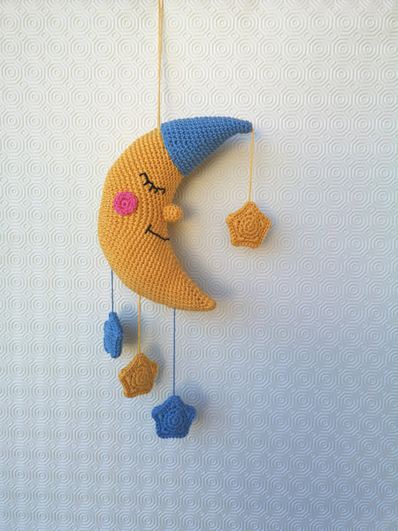 Crochet Pattern Moon mobile, Crochet wall hanging Moon with stars